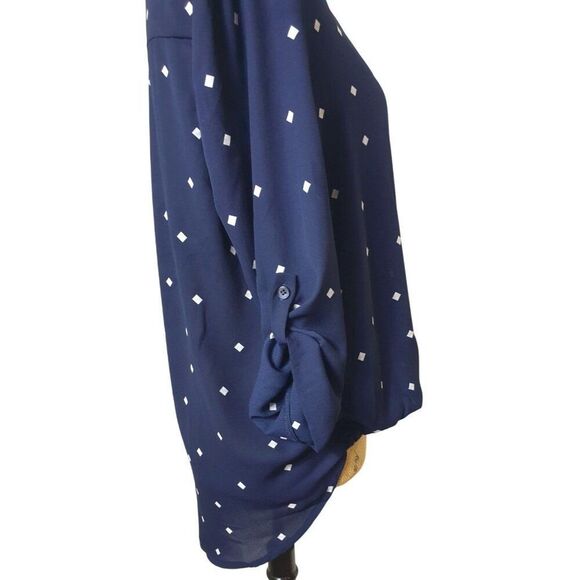 Charter Club Womens Navy Blouse M Hi Low White Diamond Elegant Office Regency - Picture 5 of 7